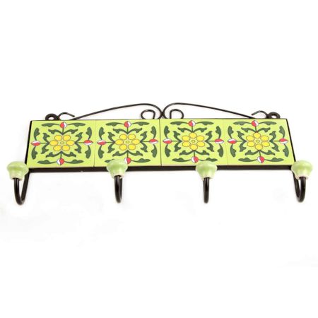 Lime Green Yellow Floral Tiles Hooks